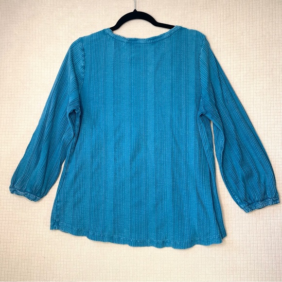 Soft  Surroundings ‘Swept Away’ Embroidered Tunic Top Size PL Teal 3/4 Sleeves - Picture 3 of 12